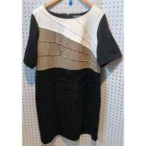 Roz Ali Dress Size 16 Black Brown White Short Sleeve